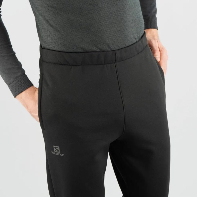 Black Salomon Essential Warm Fleece Men's Sport Pants | IE EU1579